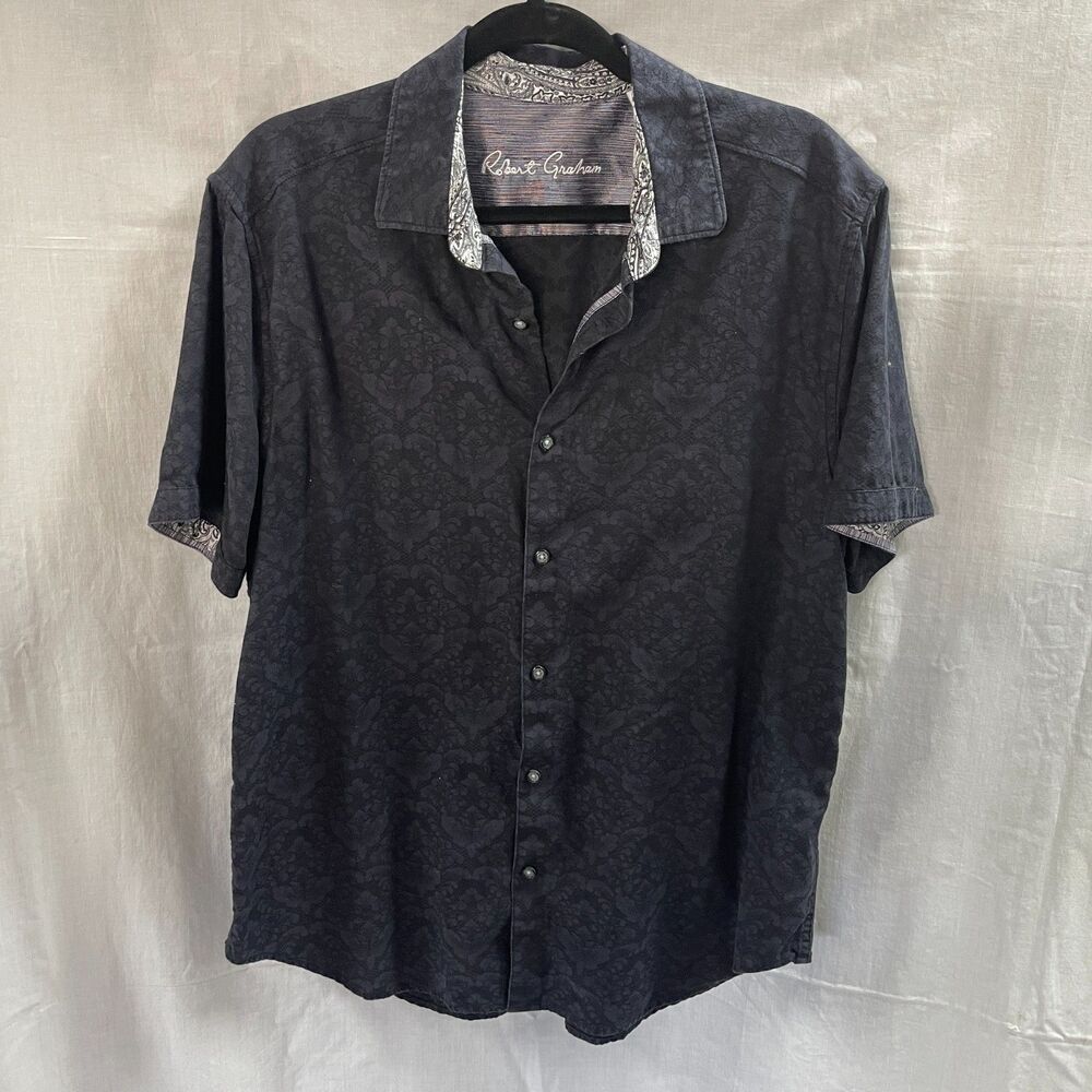 Robert Graham Shirt Short Sleeve Button Up Black Size XL